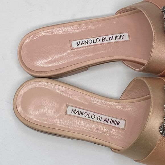 Manolo Blahnik Beige Satin Jewel Buckled Flat Sandals size 37 - Picture 6 of 15
